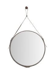 Pacific Lifestyle Dark Brown Leather Frame Round Wall Mirror - Image 3 of 4