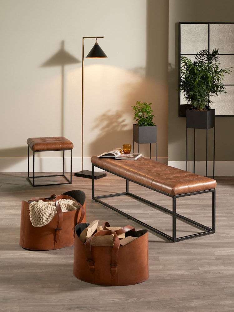 Pacific Lifestyle Set of 2 Tan Alessio Leather Handled Storage Baskets - Image 1 of 5
