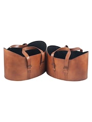 Pacific Lifestyle Set of 2 Tan Alessio Leather Handled Storage Baskets - Image 5 of 5