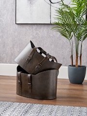 Pacific Lifestyle Set of 2 Dark Brown Alessio Leather Handled Storage Baskets - Image 1 of 6