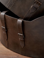 Pacific Lifestyle Set of 2 Dark Brown Alessio Leather Handled Storage Baskets - Image 4 of 6