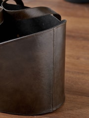 Pacific Lifestyle Set of 2 Dark Brown Alessio Leather Handled Storage Baskets - Image 5 of 6