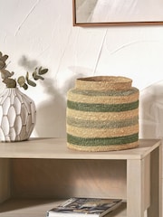 Pacific Lifestyle Green Seagrass Stripe Round Basket - Image 1 of 7