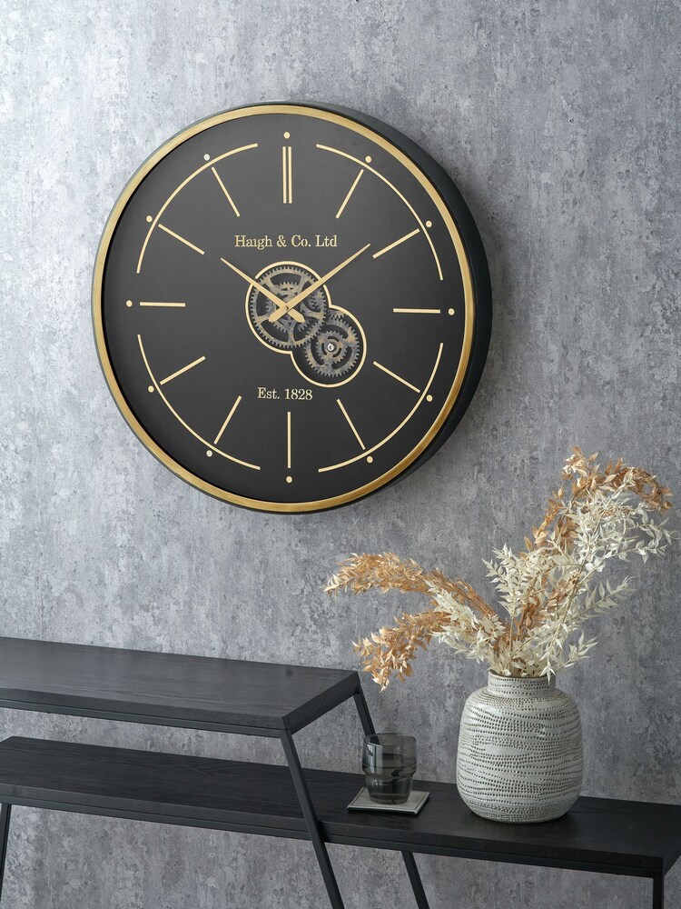 Pacific Lifestyle Black Metal Working Cog Wall Clock - Image 1 of 6 Pacific Lifestyle Black Metal Working Cog Wall Clock - Image 1 of 6