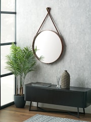 Pacific Lifestyle Tan Leather Frame Round Wall Mirror - Image 1 of 6
