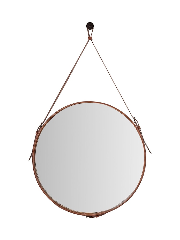 Pacific Lifestyle Tan Leather Frame Round Wall Mirror - Image 2 of 6 Pacific Lifestyle Tan Leather Frame Round Wall Mirror - Image 2 of 6