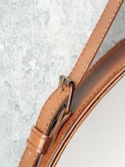 Pacific Lifestyle Tan Leather Frame Round Wall Mirror - Image 5 of 6