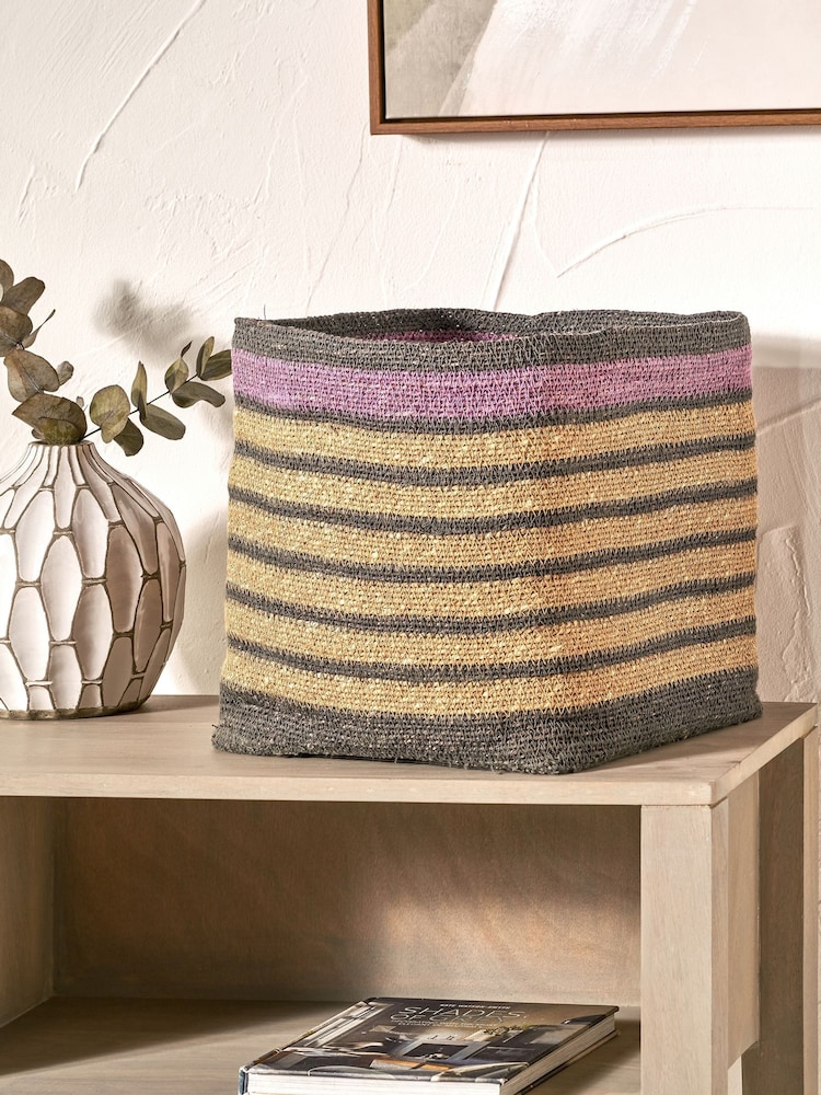 Pacific Lifestyle Purple Seagrass Stripe Square Basket - Image 1 of 6