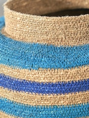 Pacific Lifestyle Blue Seagrass Stripe Round Basket - Image 3 of 7