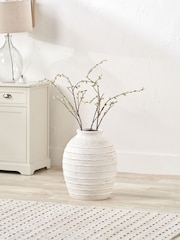 Pacific Lifestyle White Fibrestone Decorative Ribbed Large Vase - Image 1 of 3