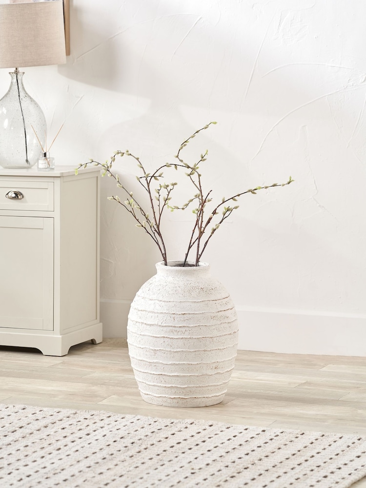Pacific Lifestyle White Fibrestone Decorative Ribbed Large Vase - Image 1 of 3
