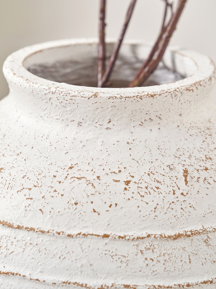 Pacific Lifestyle White Fibrestone Decorative Ribbed Large Vase - Image 2 of 3