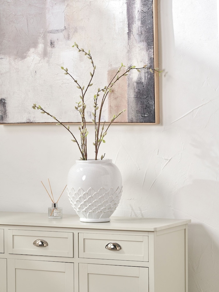 Pacific Lifestyle White Leaf Detail Stoneware Vase - Image 1 of 5