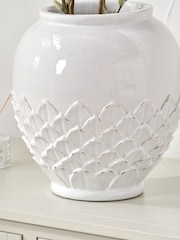 Pacific Lifestyle White Leaf Detail Stoneware Vase - Image 2 of 5