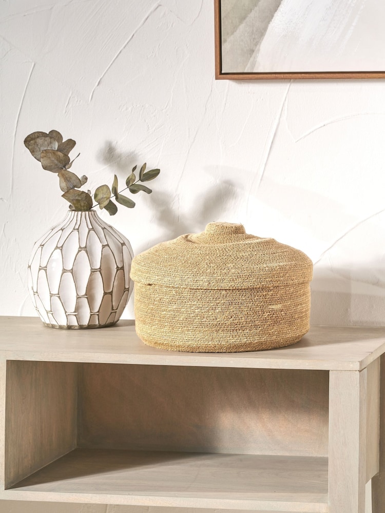 Pacific Lifestyle Natural Seagrass Lidded Round Basket - Image 1 of 10