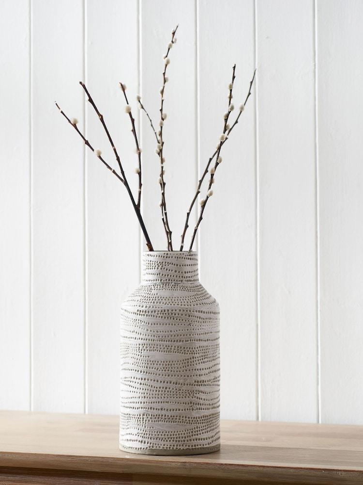 Pacific Lifestyle White Stoneware Dot Design Tall Vase - Image 1 of 6