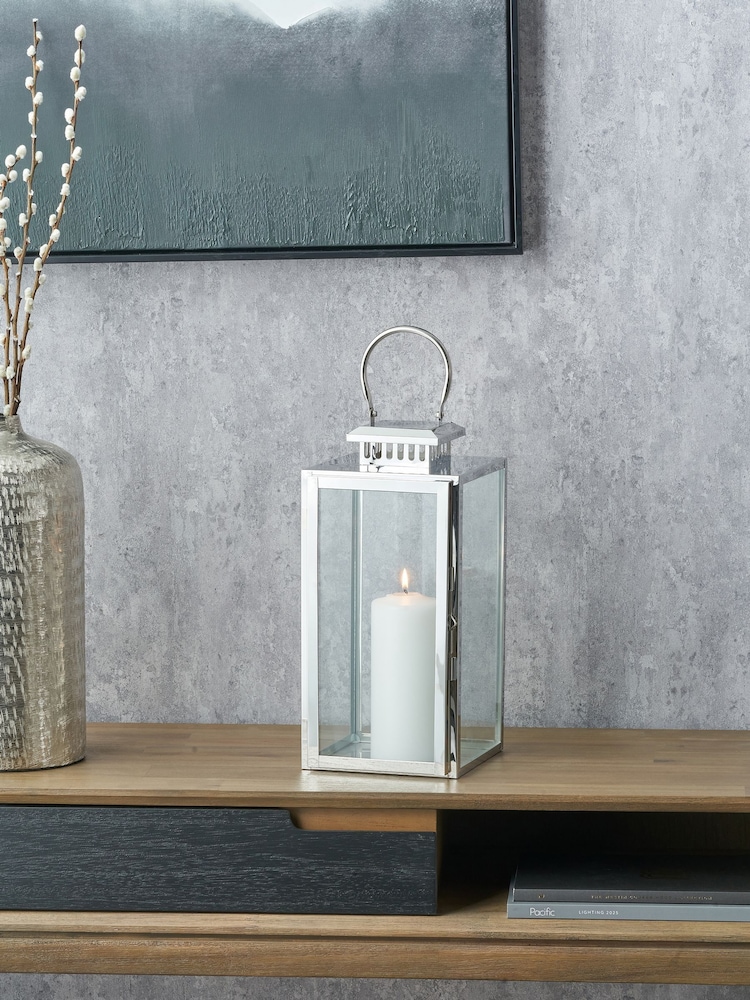 Pacific Lifestyle Silver Glass Rectangular Medium Lantern - Image 1 of 5 Pacific Lifestyle Silver Glass Rectangular Medium Lantern - Image 1 of 5