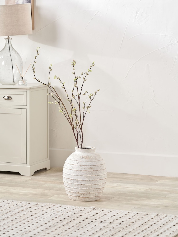 Pacific Lifestyle White Fibrestone Decorative Ribbed Medium Vase - Image 1 of 3