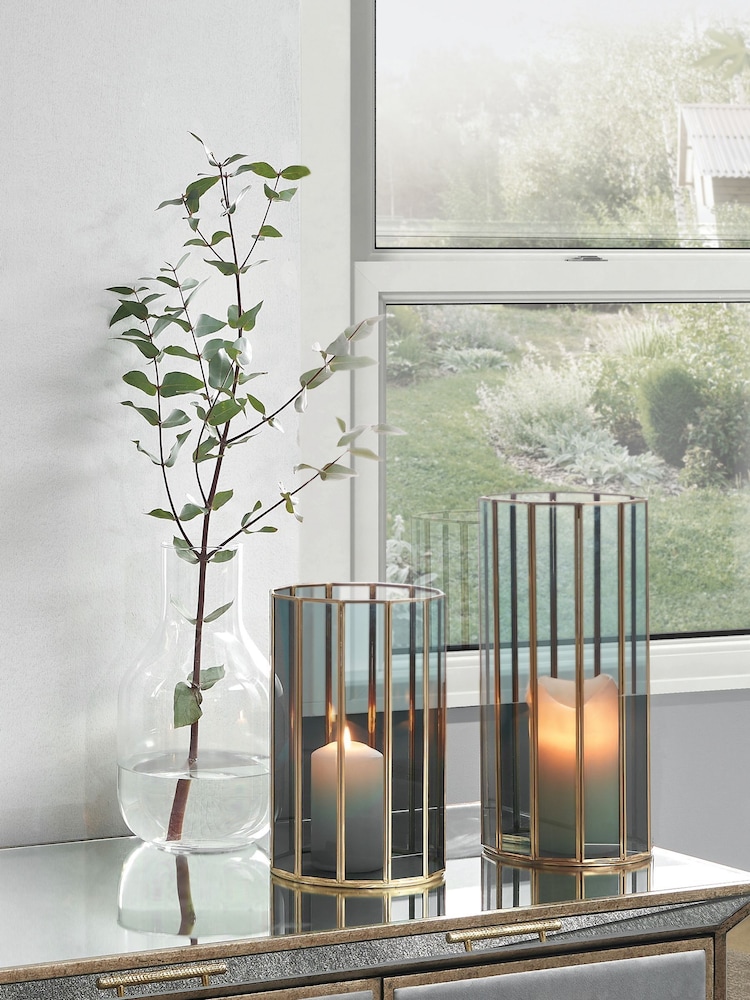 Pacific Lifestyle Brass Tall Glass Panelled Hurricane - Image 1 of 8