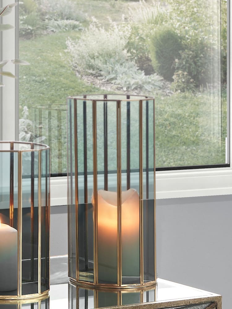 Pacific Lifestyle Brass Tall Glass Panelled Hurricane - Image 2 of 8
