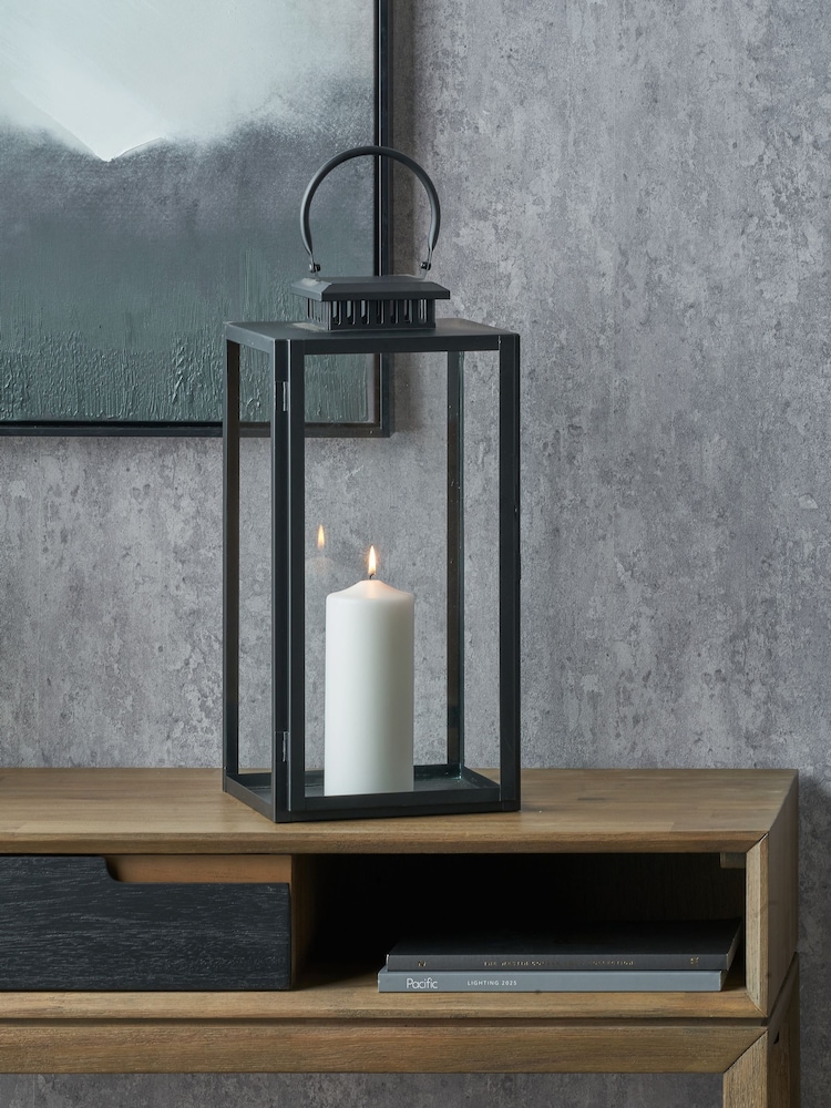 Pacific Lifestyle Black Glass Rectangular Large Lantern - Image 1 of 4