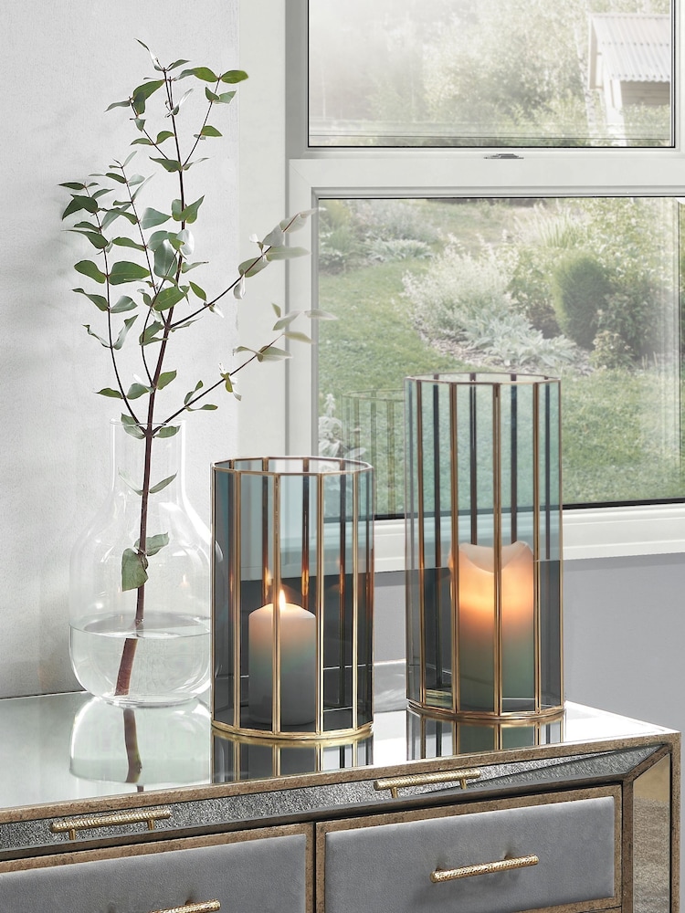 Pacific Lifestyle Brass Glass Panelled Hurricane - Image 1 of 8