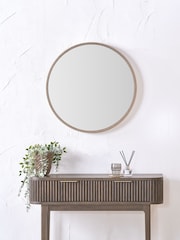Pacific Lifestyle Oak Wood Veneer Textured Edge Round Wall Mirror - Image 1 of 6