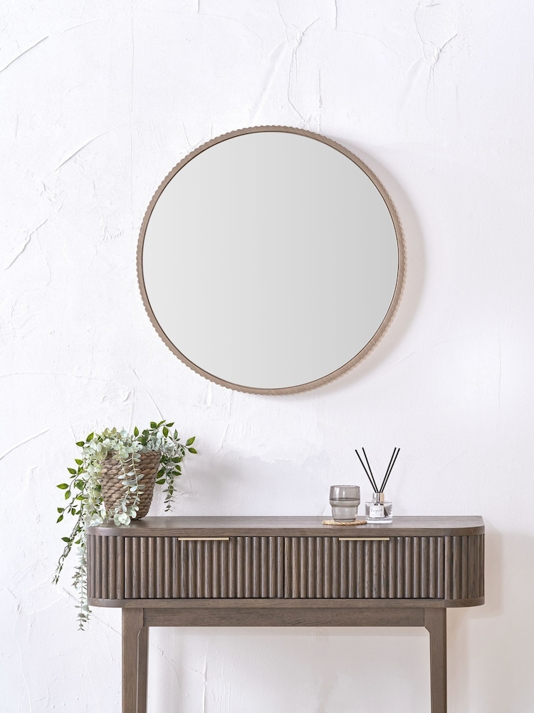 Pacific Lifestyle Oak Wood Veneer Textured Edge Round Wall Mirror - Image 1 of 6
