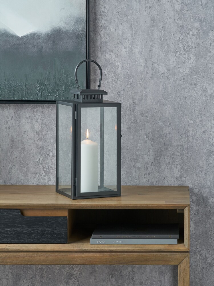 Pacific Lifestyle Black Glass Rectangular Medium Lantern - Image 1 of 4