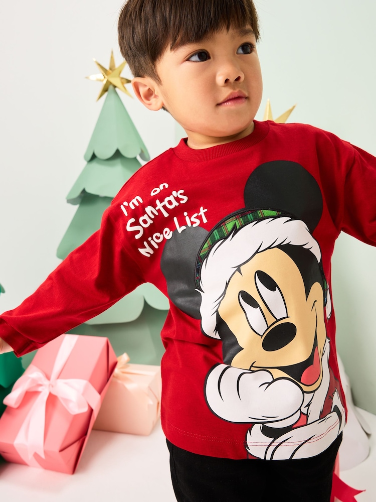 Red Christmas Mickey Mouse Long Sleeve T-Shirt (3mths-8yrs) - Image 1 of 8
