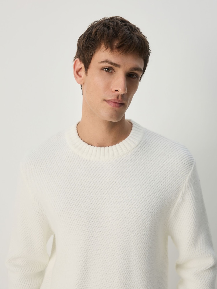 Ecru White Regular Fit Textured Crew Jumper - Image 5 of 5
