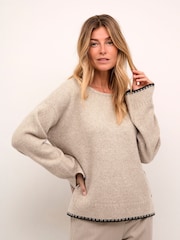 Cream Onie Round Neck Knit Brown Pullover Jumper - Image 1 of 6
