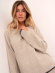 Cream Onie Round Neck Knit Brown Pullover Jumper - Image 2 of 6