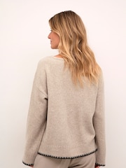 Cream Onie Round Neck Knit Brown Pullover Jumper - Image 3 of 6