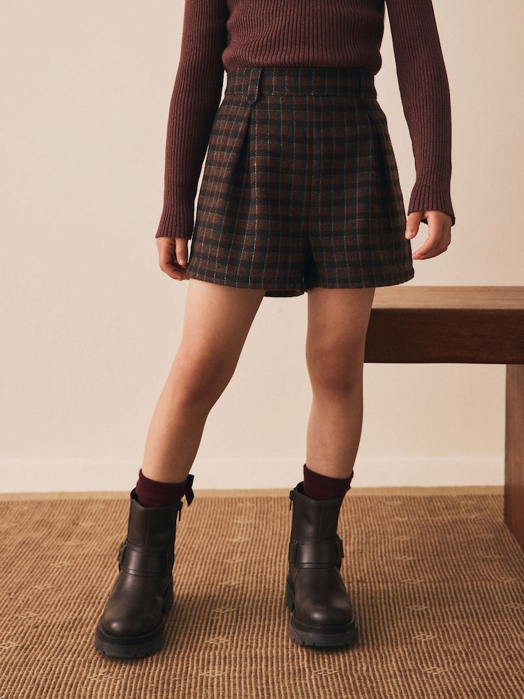 Brown Check Pleat Front Shorts (3-16yrs) - Image 1 of 8