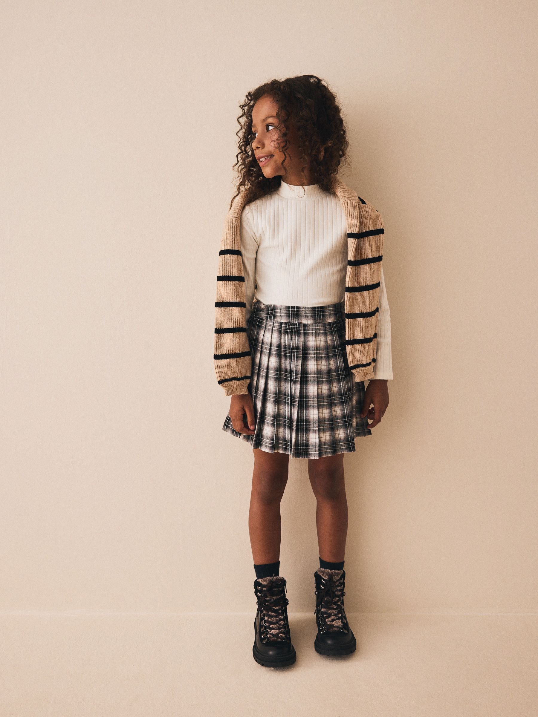 Buy Black/White Check Pleated Skirt (3-16yrs) from Next USA