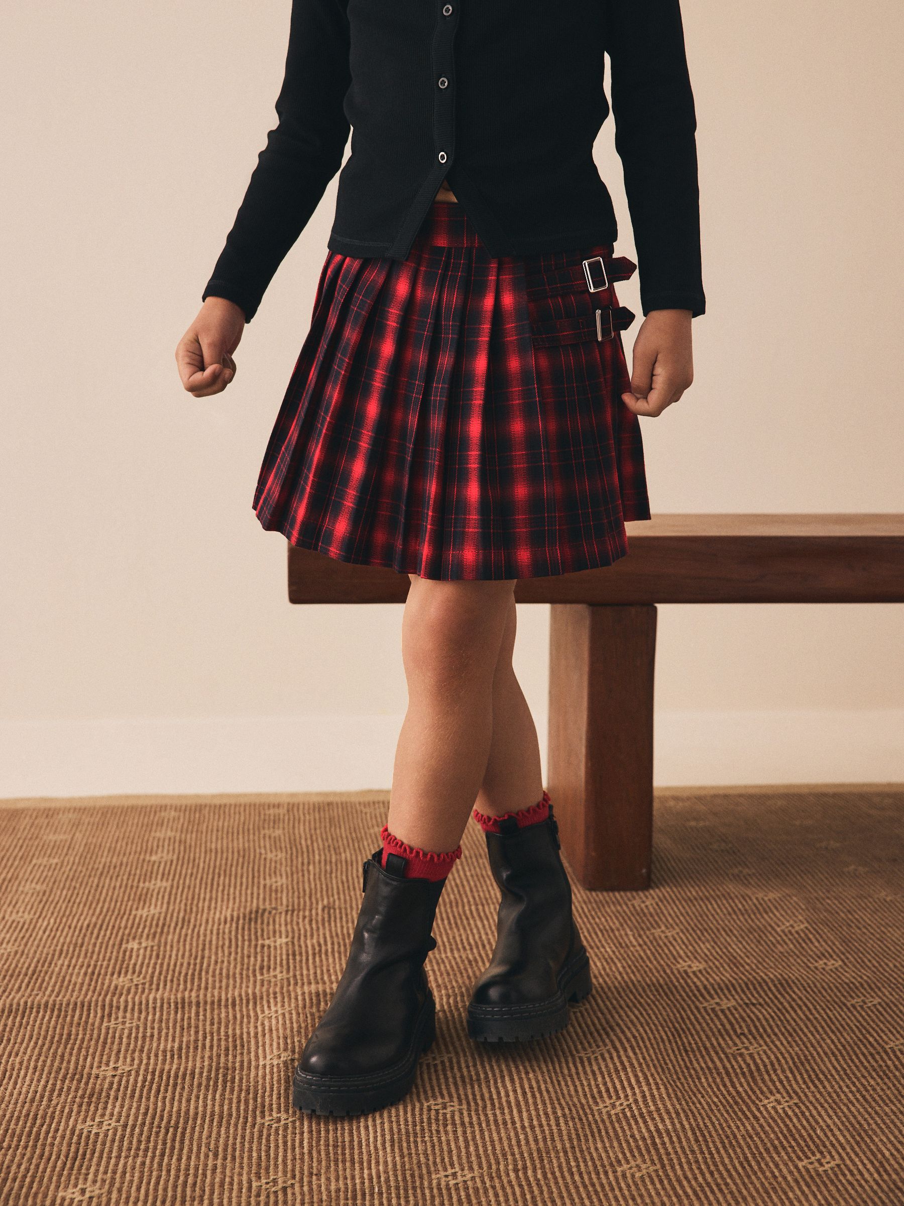 Buy Red Check Pleated Skirt (3-16yrs) from the Next UK online shop