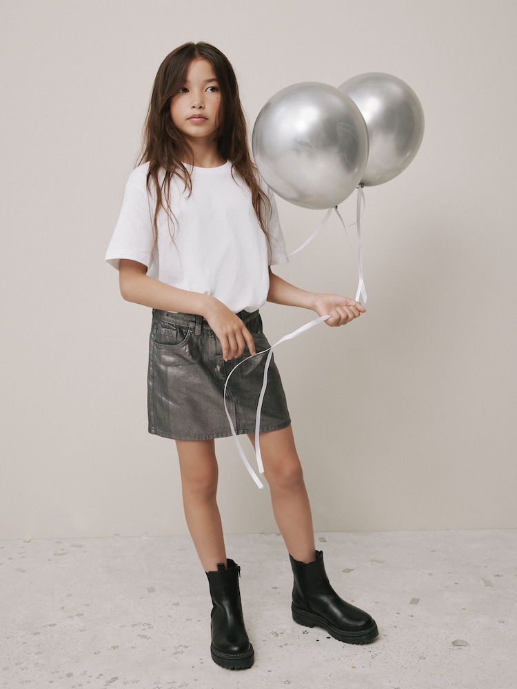 Charcoal Grey Foil Printed Mini Skirt (3-16yrs) - Image 2 of 8