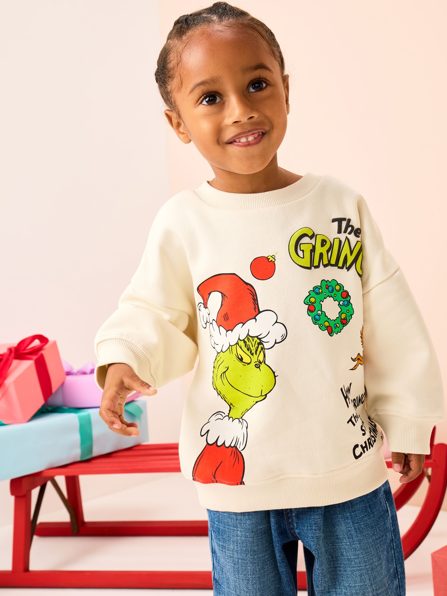 White Grinch Season Sweatshirt And Pink Velvety Flared Bottom main image 1