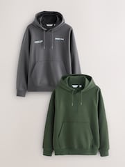 Charcoal Grey/Khaki Green Cotton Rich Graphic Print Hoodie 2 Pack - Image 1 of 16