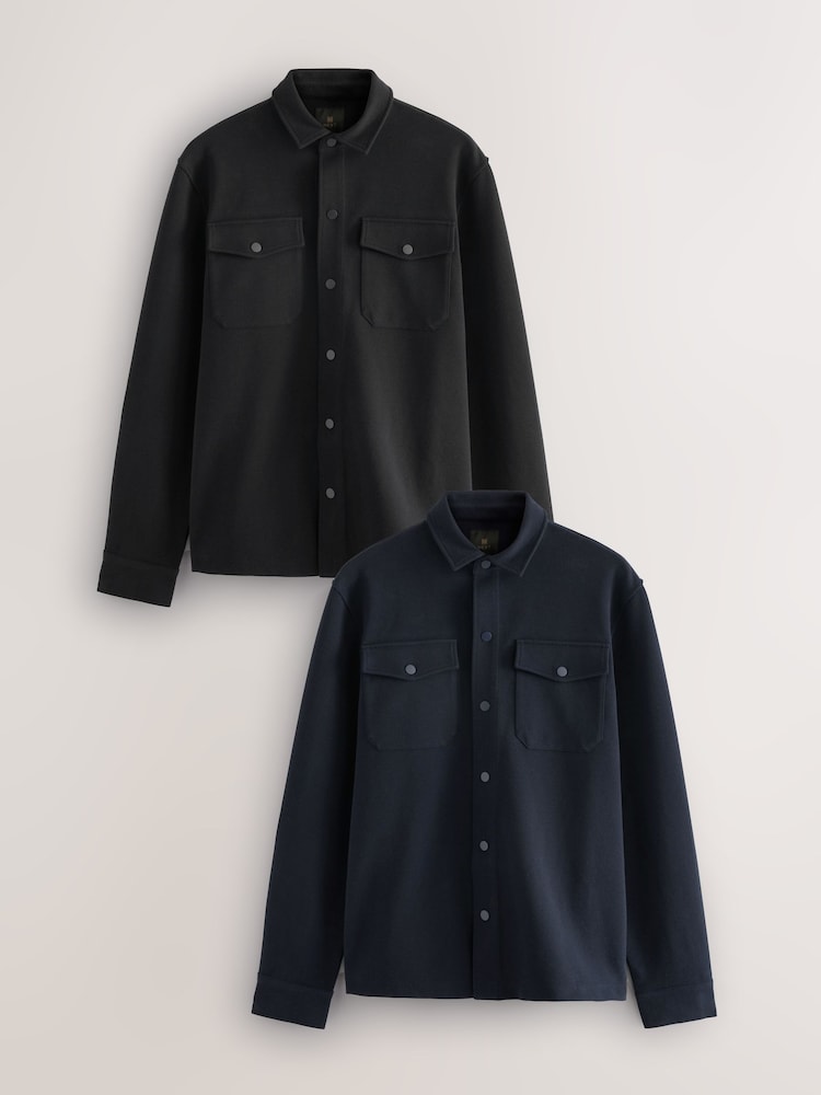 Black/Navy Blue Popper Shacket 2 Pack - Image 1 of 6