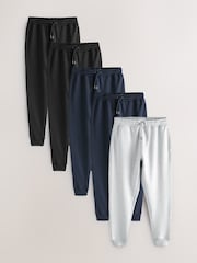 Black/Navy Blue/Grey Marl Cotton Rich Jersey Joggers 5 Pack - Image 1 of 6