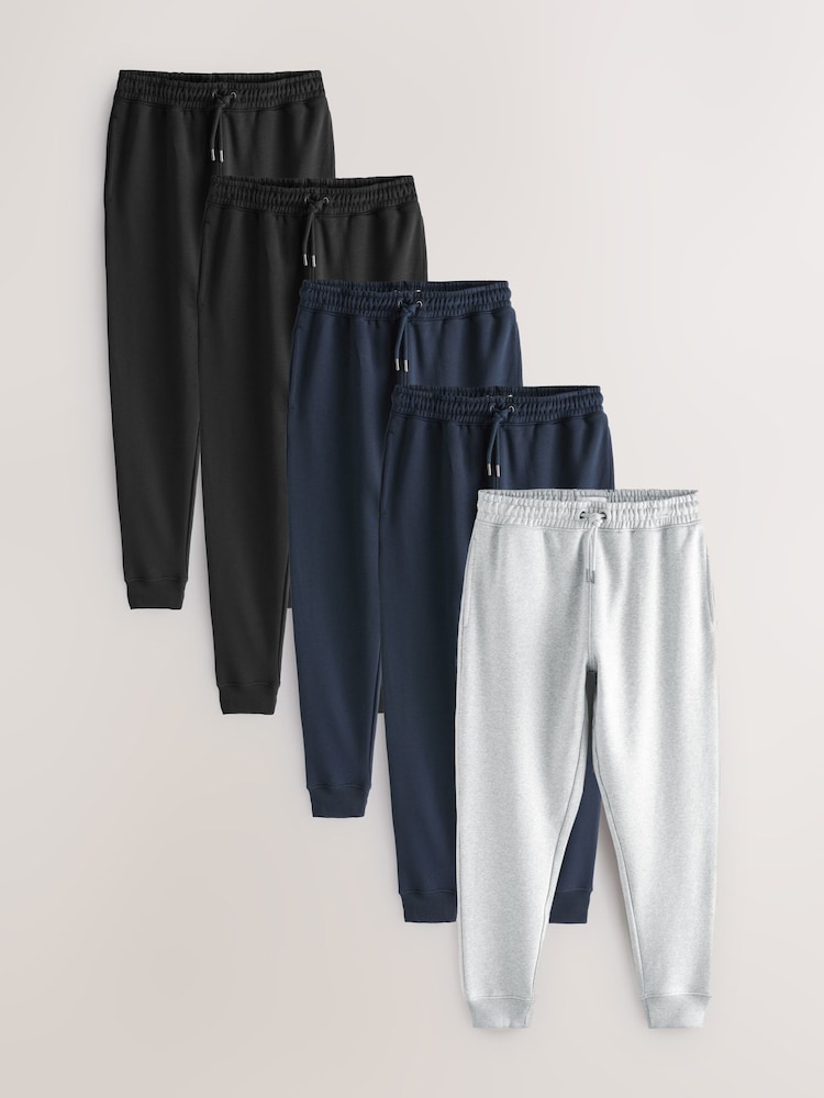 Black/Navy Blue/Grey Marl Cotton Rich Jersey Joggers 5 Pack - Image 1 of 6