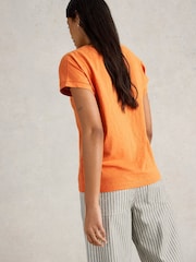 White Stuff Orange Nelly Notch Neck 100% Cotton T-Shirt - Image 2 of 6
