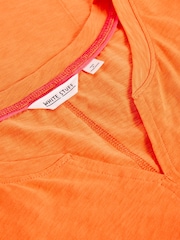 White Stuff Orange Nelly Notch Neck 100% Cotton T-Shirt - Image 6 of 6