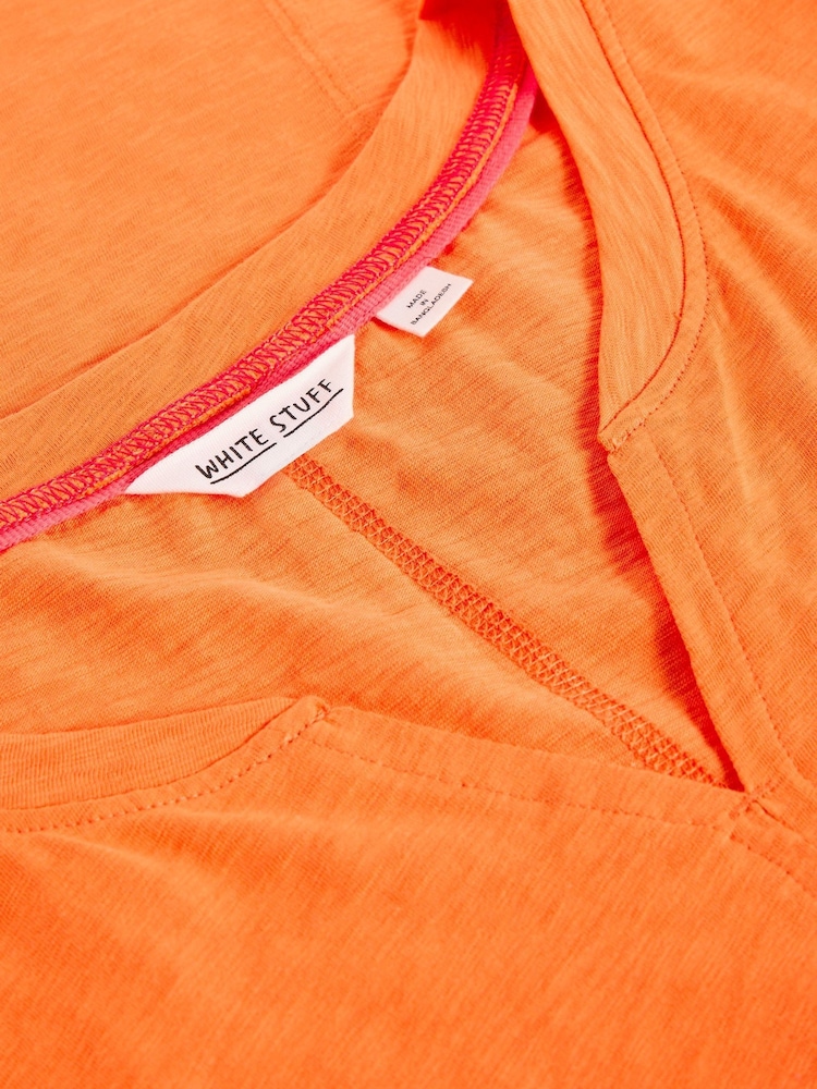 White Stuff Orange Nelly Notch Neck 100% Cotton T-Shirt - Image 6 of 6