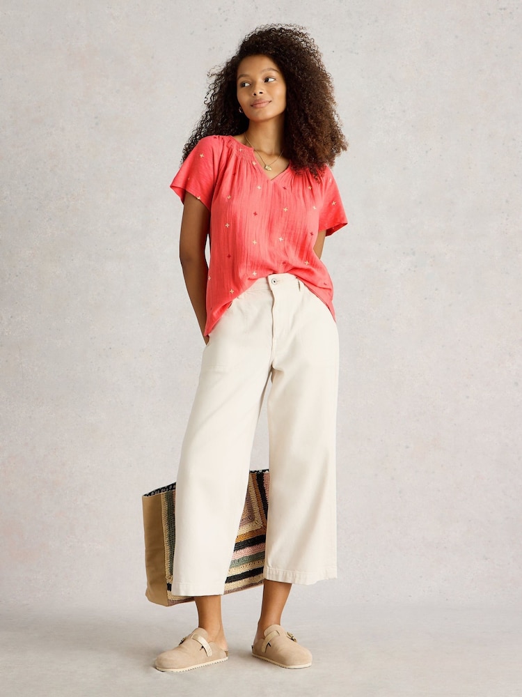 White Stuff Red Luella Embroidered Top - Image 1 of 6