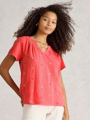 White Stuff Red Luella Embroidered Top - Image 3 of 6