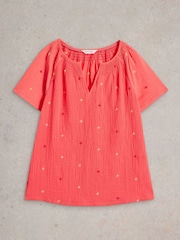 White Stuff Red Luella Embroidered Top - Image 5 of 6