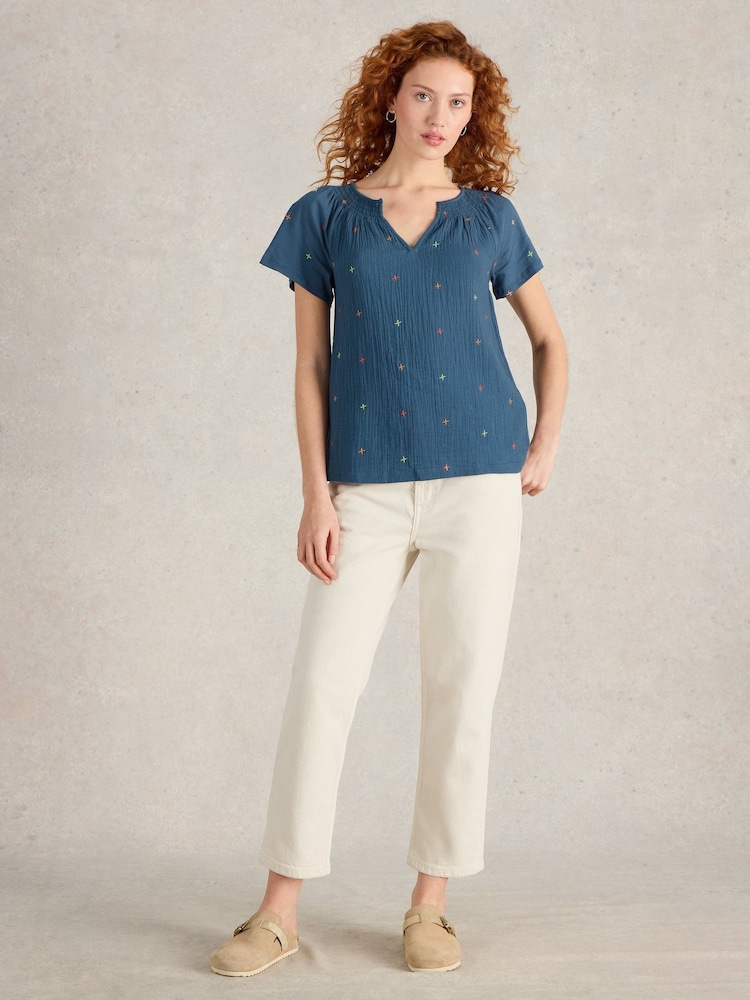 White Stuff Blue Luella Embroidered Top - Image 1 of 6